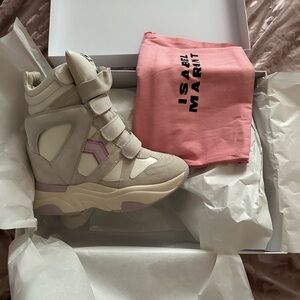Isabel Marant Cream and Pink High-Top Sneakers